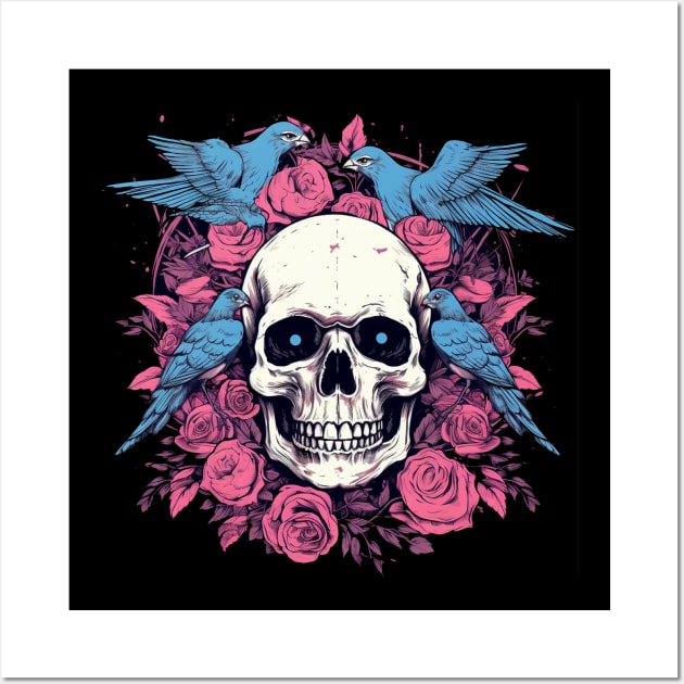 Skull with Birds and Floral Design Wall Art by TOKEBI